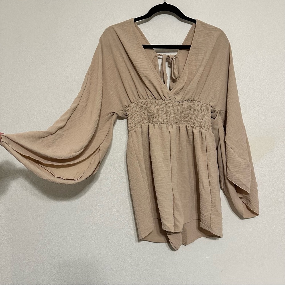 SHEIN Tan Smocked Waist Romper NWOT